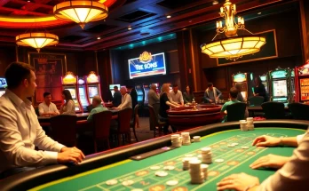 A vibrant casino scene illustrating high-stakes action at 68VIP with poker chips, roulette wheel, and slot machines.