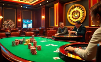 Exciting gaming table scene highlighting the luxury of casino en ligne 2026 with poker chips and cards.