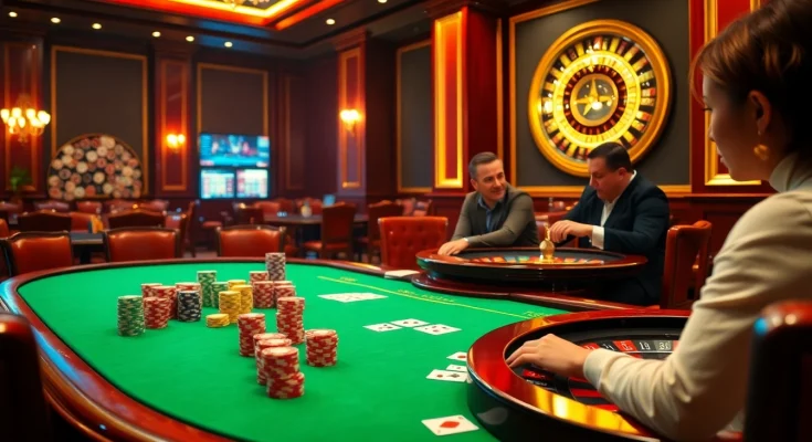 Exciting gaming table scene highlighting the luxury of casino en ligne 2026 with poker chips and cards.