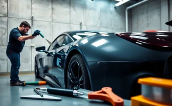 Enhancing vehicle appearance with PPF Chattanooga installation in a modern garage.