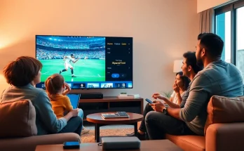 Family enjoying streaming on Iron TV Pro with vibrant displays in a cozy living room.