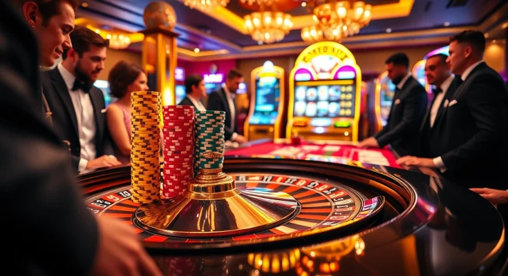 Experience the thrill at the meilleur casino en ligne with glamorous roulette tables and vibrant chip stacks.
