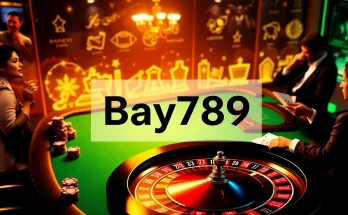Players enjoying thrilling games at Bay789, featuring vibrant casino tables and sleek poker chips.