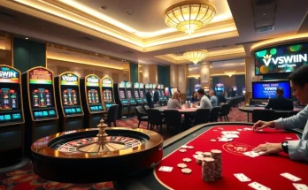 Experience the excitement of VSWIN with vibrant casino visuals showcasing thrilling gameplay elements.